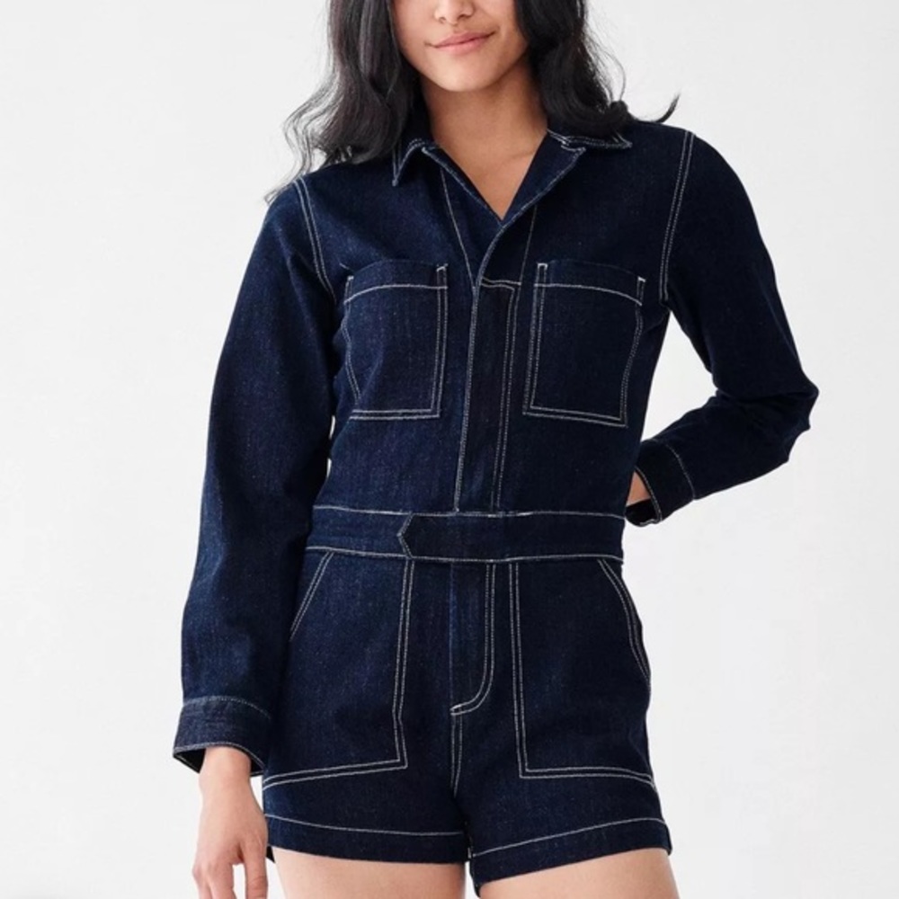NWT: DL1961 Hannah Denim Romper Blue Womens XS Navy Utility